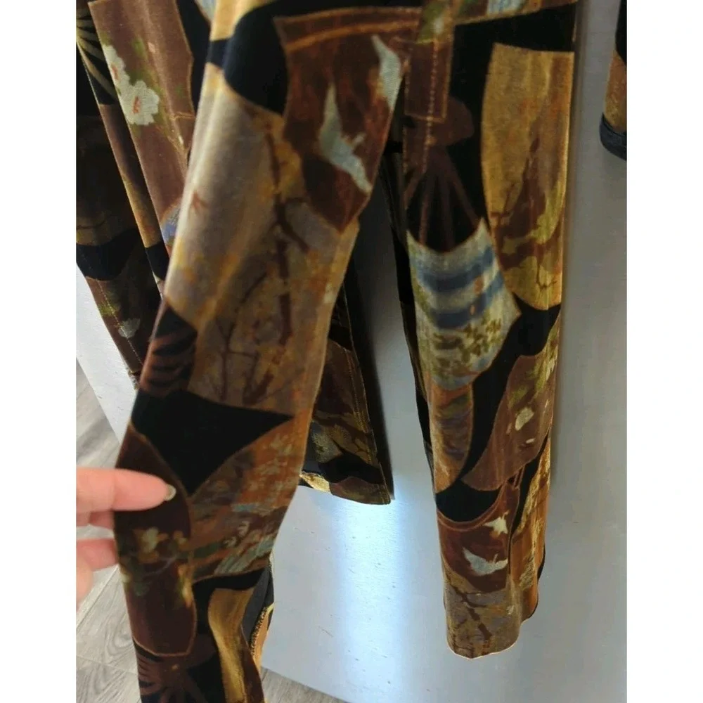Vtg Clio L Velvet Burnout Kimono Jacket Japanese Fan Boho Hi Slit Frog Closure